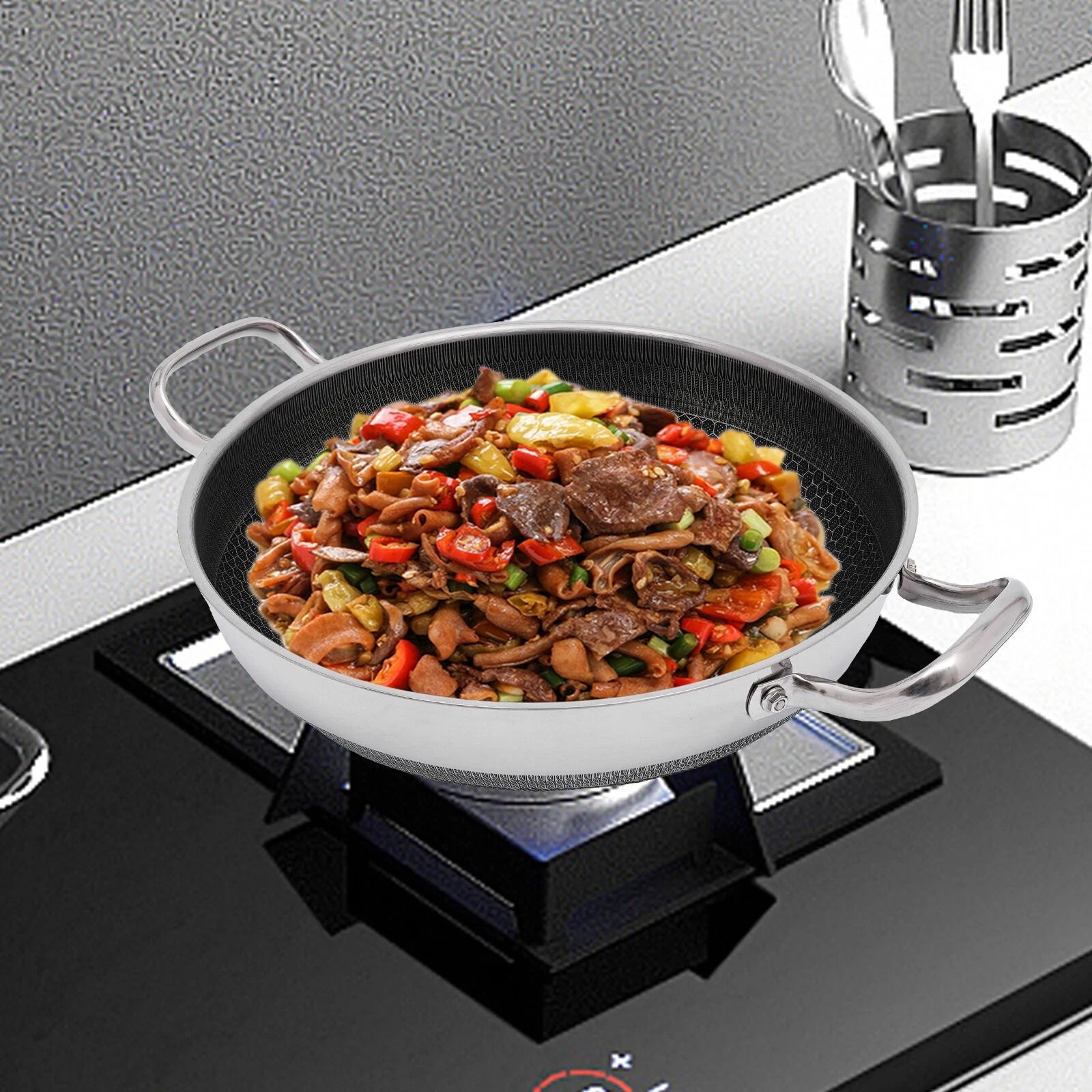 Stainless Steel Frying Pan With Lid Premium Non Stick Cookware For All Hobs & Induction Stainless Steel Frying Pan With Lid Premium Non Stick Cookware For All Hobs & Induction