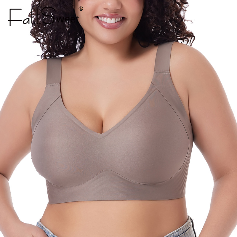 Seamless Wireless Push Up Bra Plus Size Comfortable Lift Bralette beige one Size m