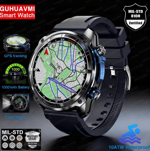 TrailMaster Pro GPS Smartwatch 10ATM Military Outdoor Watch With Offline Maps & 1000mAh Battery blue gps Offline Map