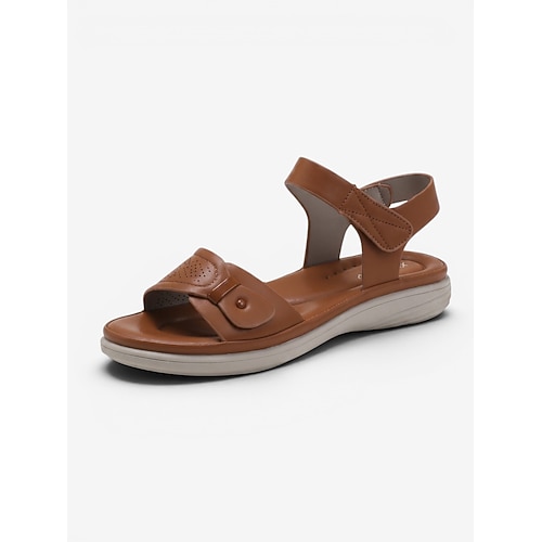 Bequeme, taupefarbene Damensandalen mit Fußgewölbeunterstützung – leichte, flache Sandalen mit Klettverschluss für ganztägigen Tragekomfort und rutschfester Sohle, ideal zum Spazierengehen und Reisen. Image