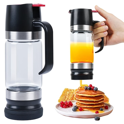 Honigspender aus Glas mit Sockel Griff, tropffreies Sirup-/Honigglas, 350-ml-Glaskanne, geeignet für Kaffee, Tee, Sirup, Honig, auslaufsicherer Honigbehälter für den Tischgebrauch oder gewerbliche Image