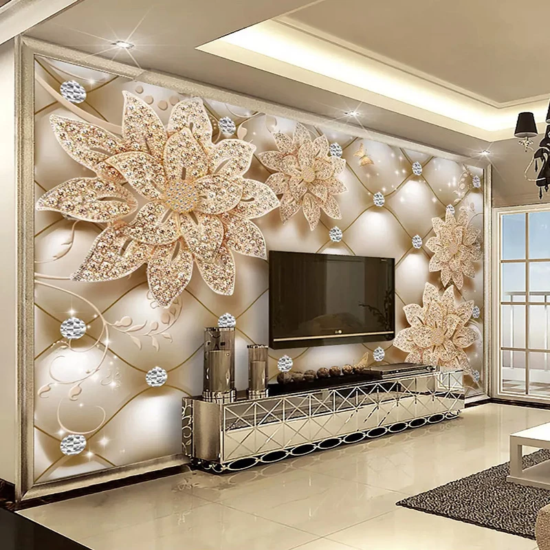 Nach 3D Foto Tapete Diamant Blume Schmuck Wandbilder Europäischen Stil Wohnzimmer Sofa TV Hintergrund Wand Papers Home Decor 3D