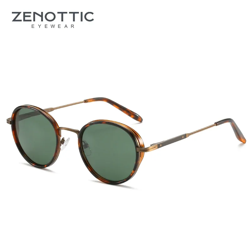 ZENOTTIC Steampunk-Sonnenbrille, rund, polarisiert, Spiegel (01 Farben), Sonnenbrille für Damen und Herren, Vintage-Farbtöne, UV400 Image