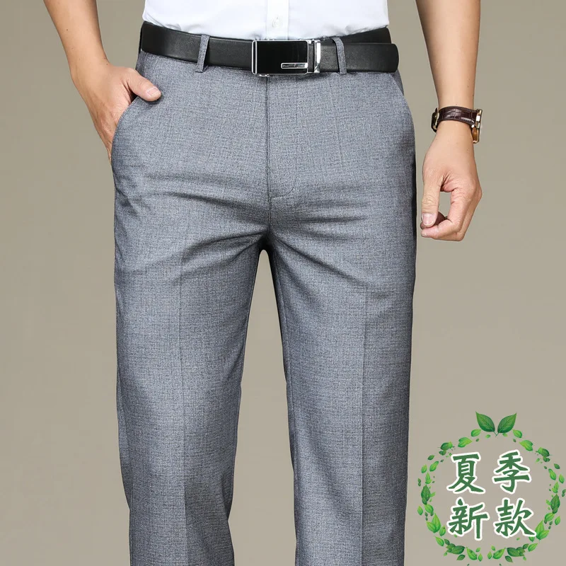 Große Größen 30-42 Anzughosen für Herren Frühling Sommer Anzughosen für Männer Gerade Flache Leinen Schwarze Business Formelle Anzughosen für Herren