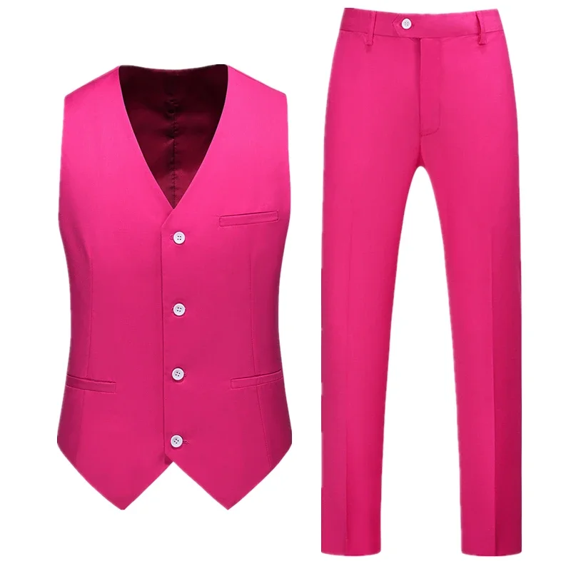 Rose rote Herren V-Ausschnitt ärmellose Weste und Hose, grün grau schwarz weiß lila Weste mit Hose, China Größe M-6XL