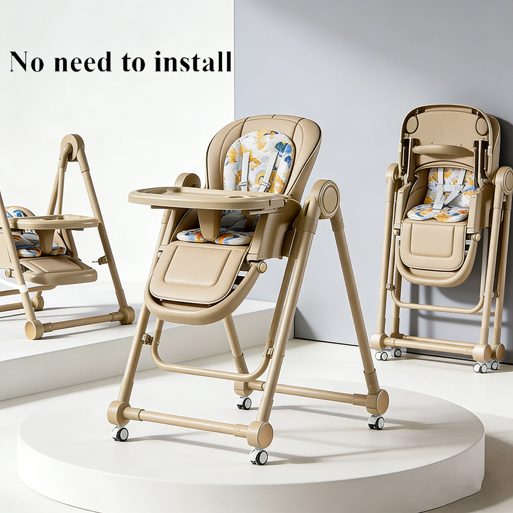 Multifunktionaler Kinderhochstuhl Verstellbar 2-in-1 mit Leichtgängigen Kardanrädern Klappbarer Kleinkind-Liegestuhl Hochstuhl für Babys Image
