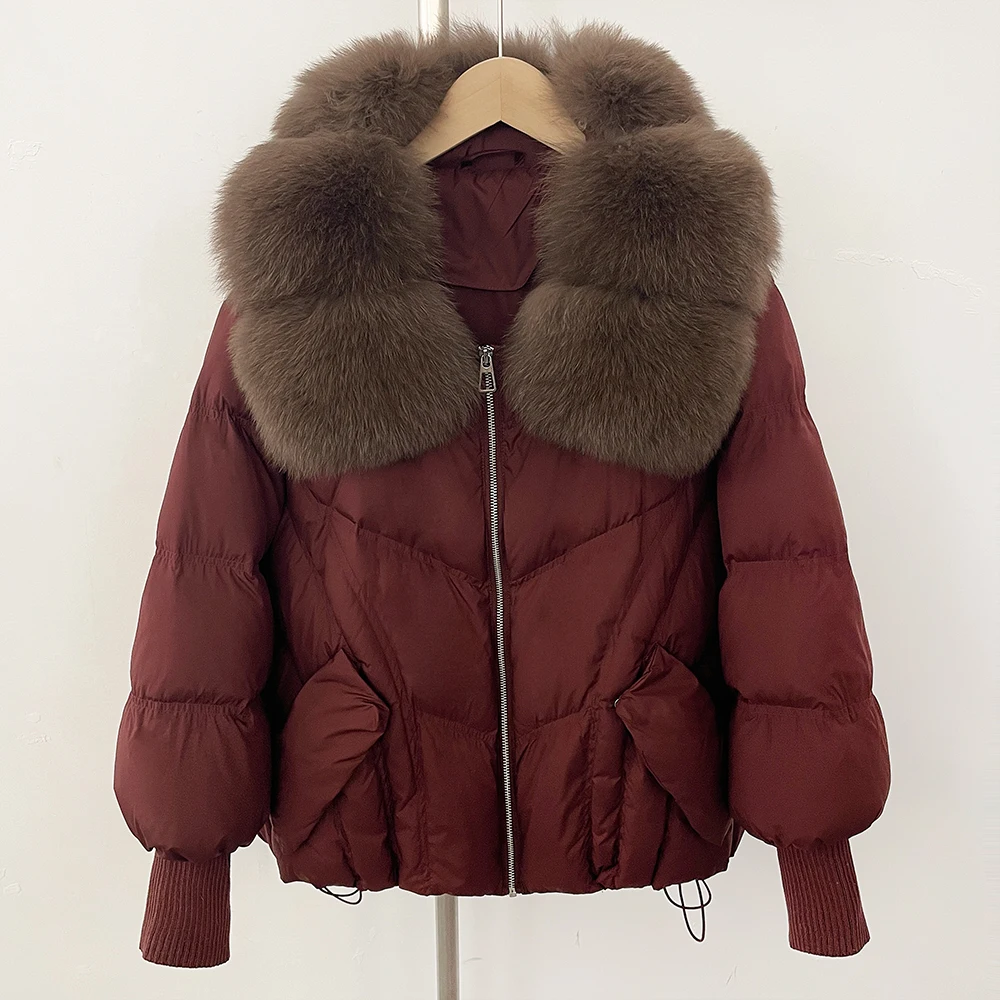Puffer Jacke Kleidung Winter Unten Jacke Frauen Natürliche Fuchs Pelz Kragen Warme Stricken Ärmel Echtpelz Mode Ente Unten Mantel Herbst Image