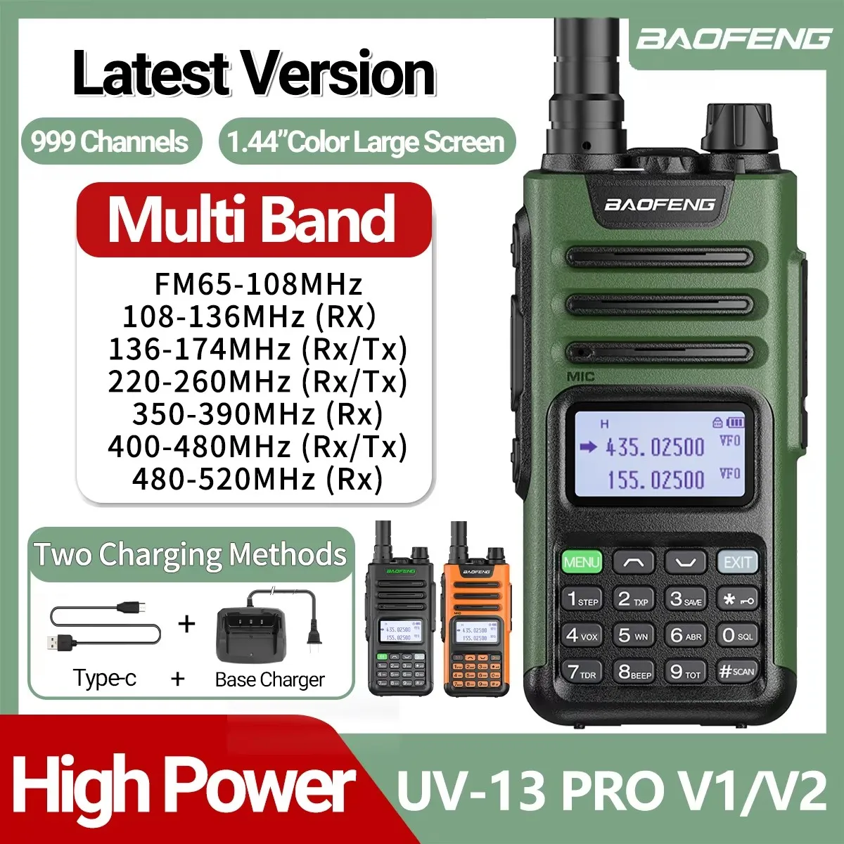 Baofeng UV-13 pro v1 v2 Hochleistungs-Multi-Band-Walkie-Talkie-Typ-C-Ladegerät Langstrecken-UV-13 UV-5R-Transceiver-Amateurfunk Image