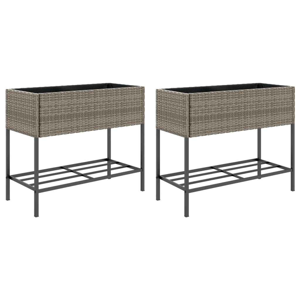 vidaXL Hochbeete mit Ablage 2 Stk. Grau 90x40x75 cm Poly Rattan Image