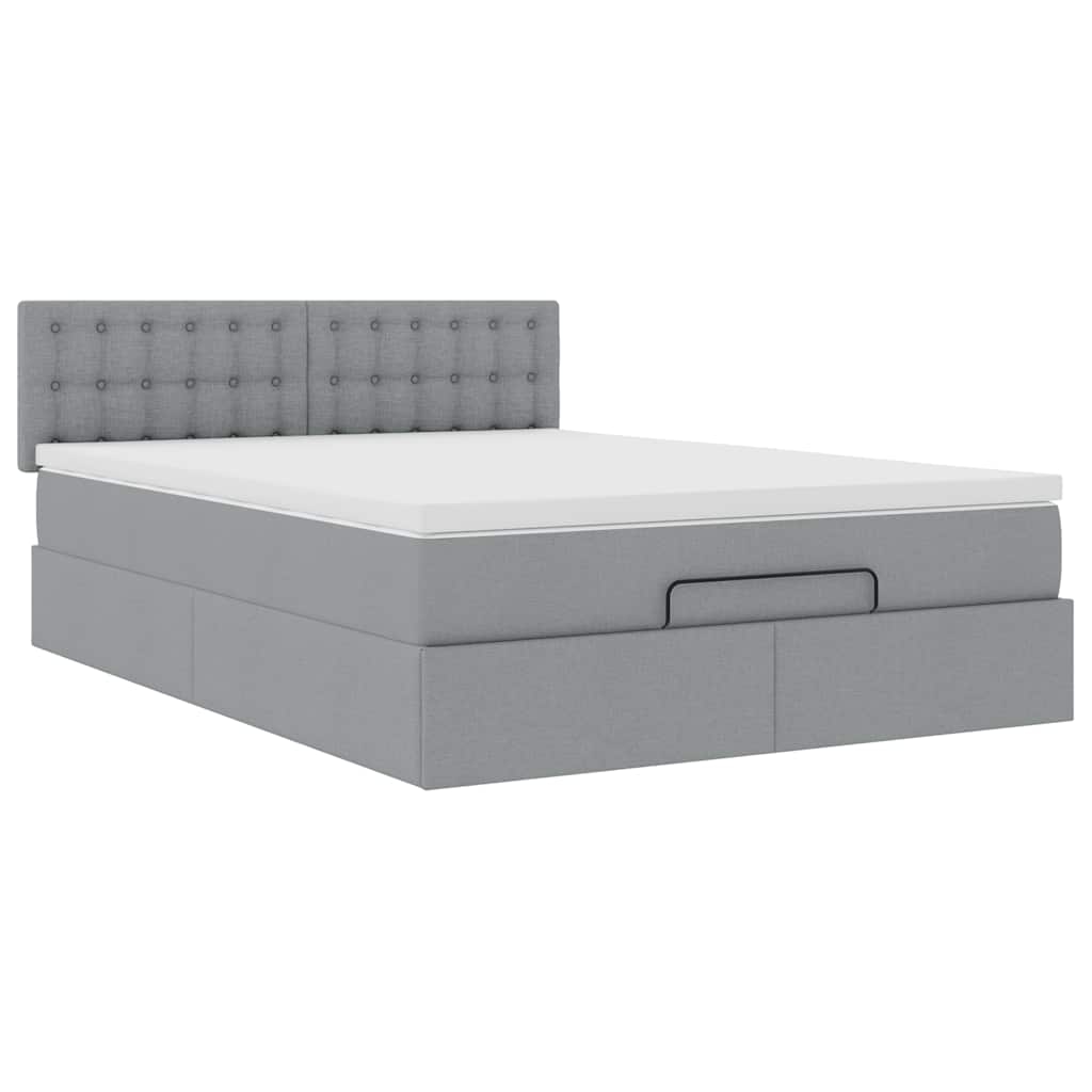 vidaXL Ottoman-Bett mit Matratze & LEDs Hellgrau 140x200 cm Stoff Image
