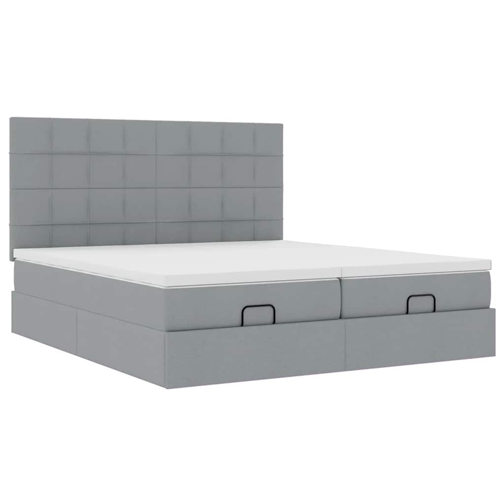 vidaXL Ottoman-Bett mit Matratzen & LEDs Hellgrau 180x200 cm Stoff Image