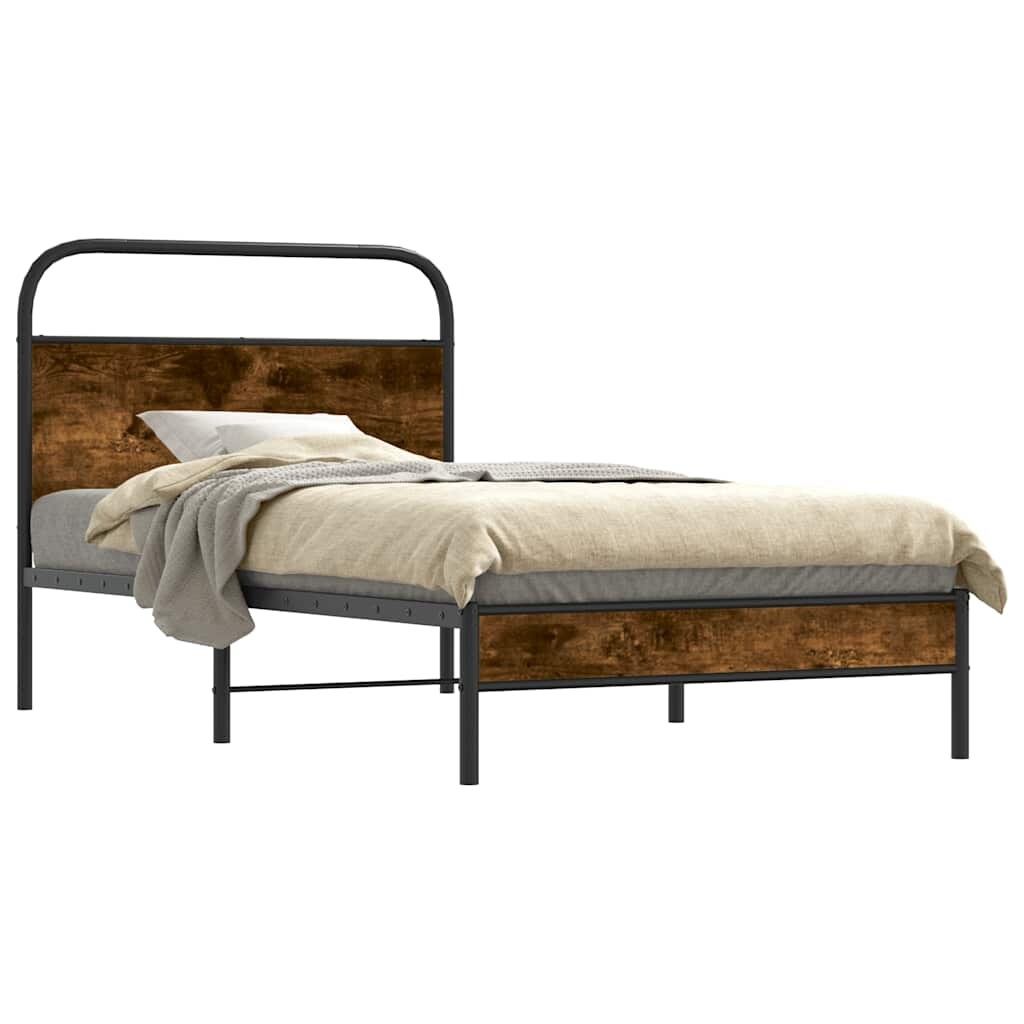 vidaXL Bettgestell ohne Matratze 107x203 cm Räuchereiche Holzwerkstoff Image