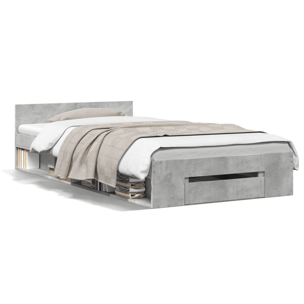 vidaXL Bettgestell mit Schublade Betongrau 90x190 cm Holzwerkstoff Image