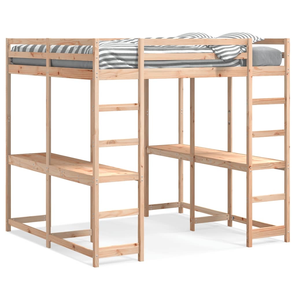 vidaXL Hochbett mit Schreibtisch & Leiter 140x200 cm Massivholz Kiefer Image