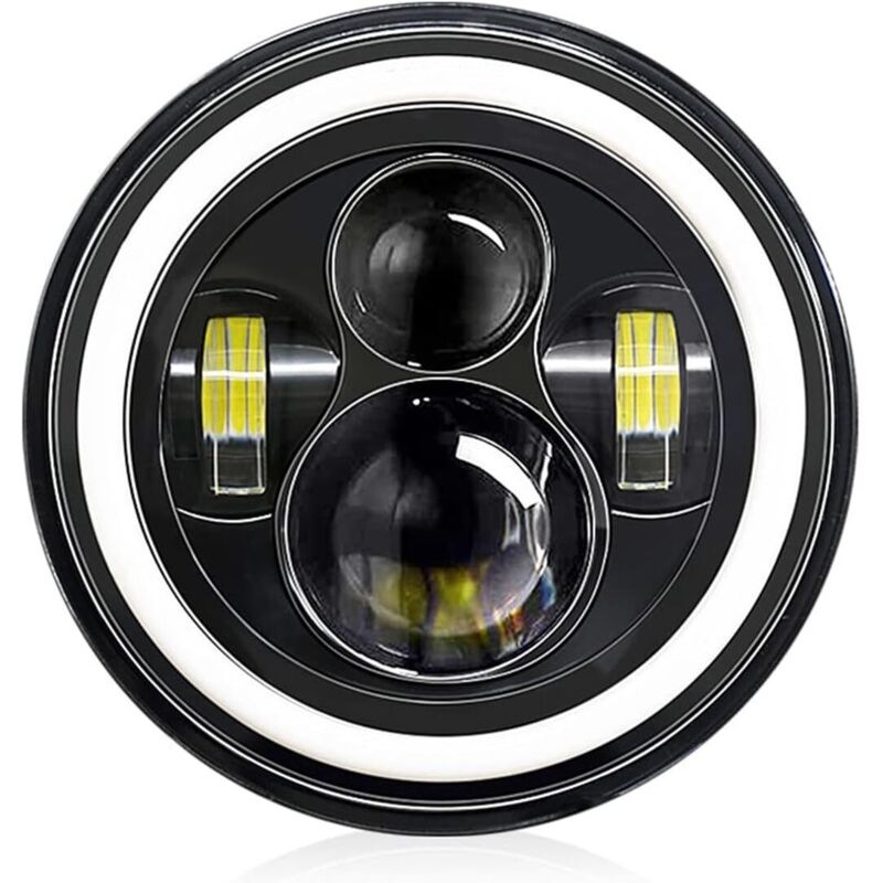 Faro Led Da 7" Per Auto E Moto, 4 Modalità, Luce Da Lavoro Led H4, 140 W, 14000 Lm, Faro Angel Eyes, Bianco 6000 K / Ambra 3000 K, Per Auto, Moto, Camion, Autobus, Suv, Atv Da 9 V A 30 V