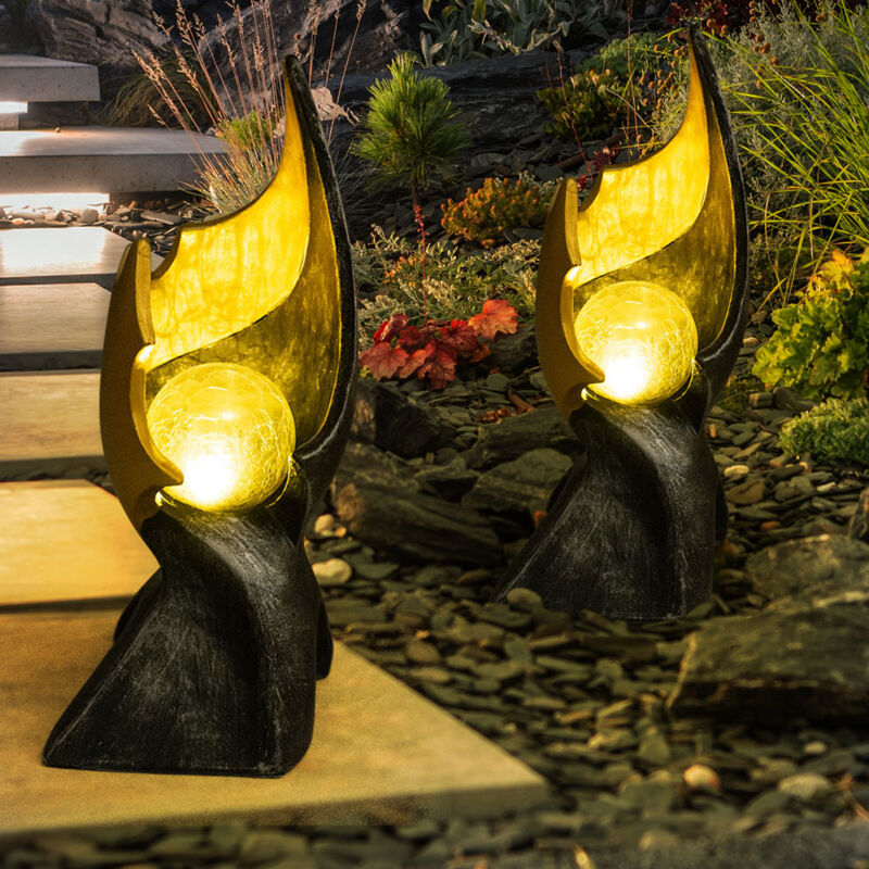 Lampade Solari A Fiamma Solare A Led Per La Decorazione Del Giardino Esterno Lampada Solare Con Effetto Fiamma, Scultura Marrone Dorato Con Incantevole Effetto Di Luce, 1x Led, H 36 Cm, Set Di 2