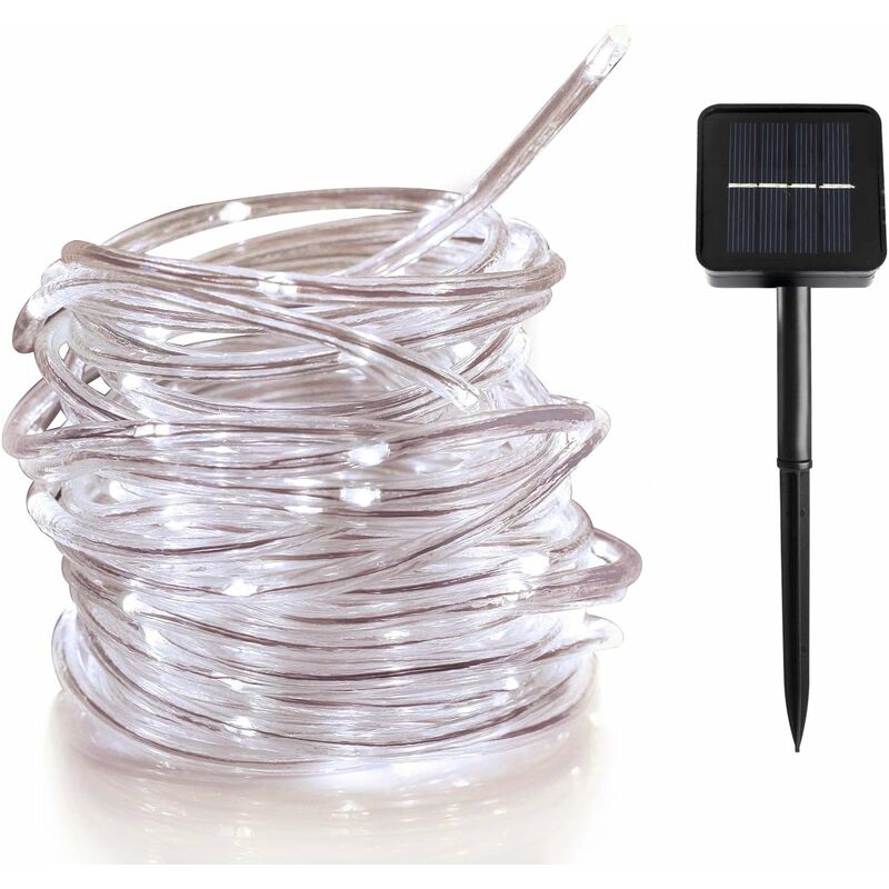 Minkurow 12m 100 Led Stringa Di Luce Solare Da Giardino, Ip65 Impermeabile Led Tubo Di Luce, Stringa Di Luce Esterna, Stringa Di Luci Led Per Matrimoni, Feste E Natale, Luci Di Natale (bianco Freddo)