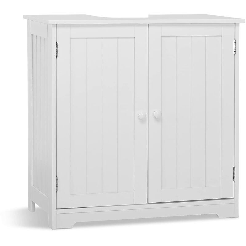 Meerveil Mobiletto Sottolavandino A Terra, Mobiletto In Legno, Armadietto Sottolavabo A Dobbia Ante E Due Ripiani, Salvaspazio, Autoportante, Per Bagno, 60 X 30 X 60 Cm, Bianco