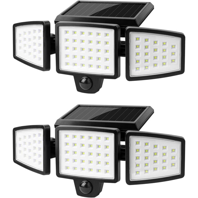 2 Pezzi Le Luci Solari Per Esterni, 74 Luci Solari A Led Con Sensore Di Movimento Per Esterni 1000 Lm 6500 K, Faretto Solare Per Esterni Girevole A 360°, Faretto Di Sicurezza A Led Ip65 Wa