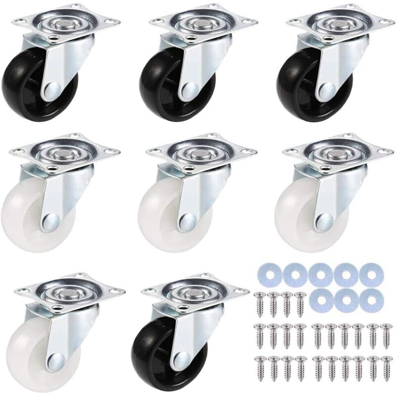 Set Di 8 Ruote Girevoli Con Viti, Ruote Per Mobili, Ruote Per Mobili, Ruote Girevoli Con Freno, Ruote Per Carichi Pesanti, Ruote In Gomma Pu Per Fai Da Te (altezza 50 Mm), Nero/bianco