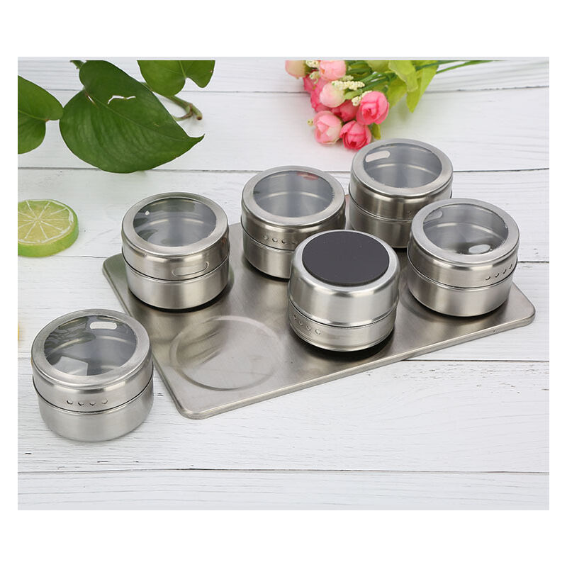 Minkurow Set Di 6 Barattoli Magnetici Per Spezie In Acciaio Inossidabile, Barattoli Per Spezie Rotondi, Shaker Per Spezie, Contenitori Per Spezie, Coperchio Trasparente Per Spezie Da Cucina