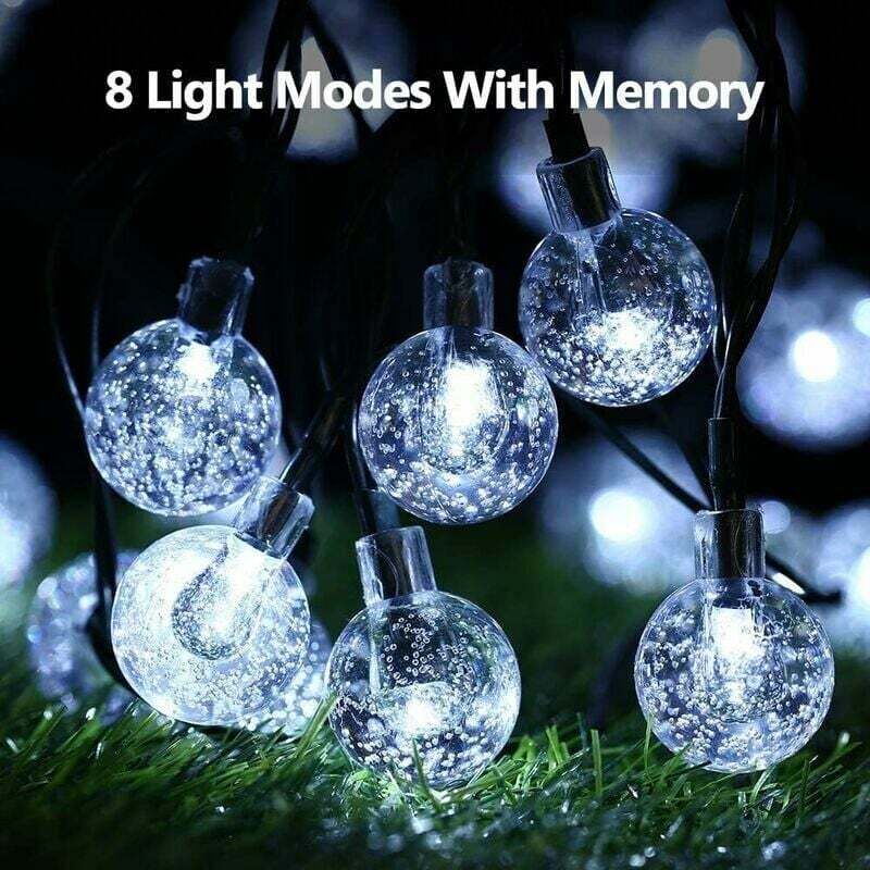 Minkurow Stringa Di Luci Solari Da Esterno, 6.5m 30 Led Stringa Di Luci A Sfera Solare 8 Modalità Luci Di Stringa Di Cristallo Impermeabili Per Interni Per Giardino Patio Casa Feste Terrazza Natale, M