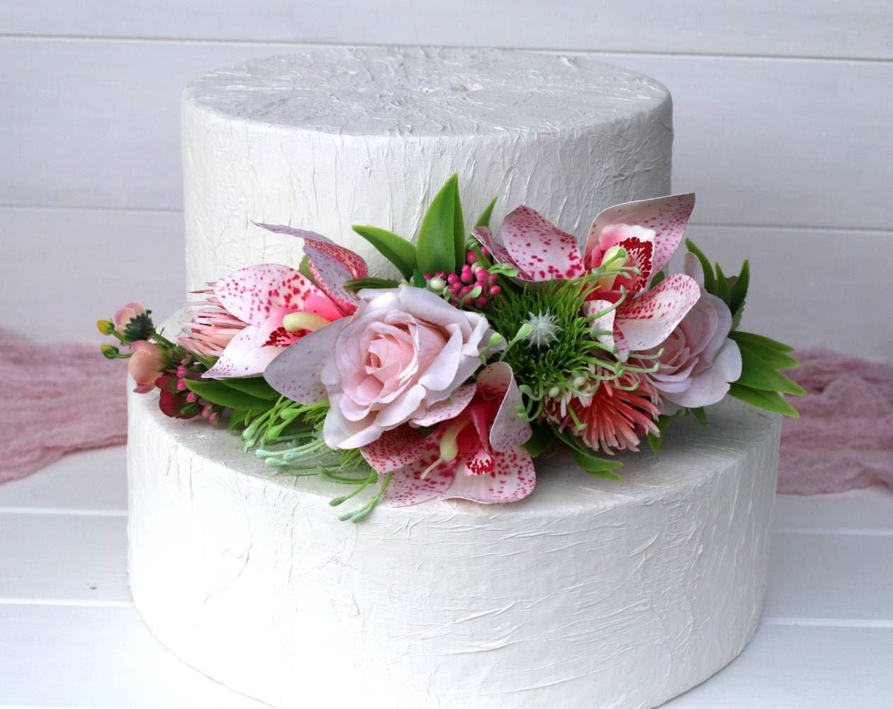 Topper per torta nuziale con orchidea, topper per torta floreale, topper per torta hawaiana, fiori per torta nuziale, topper per torta rosa