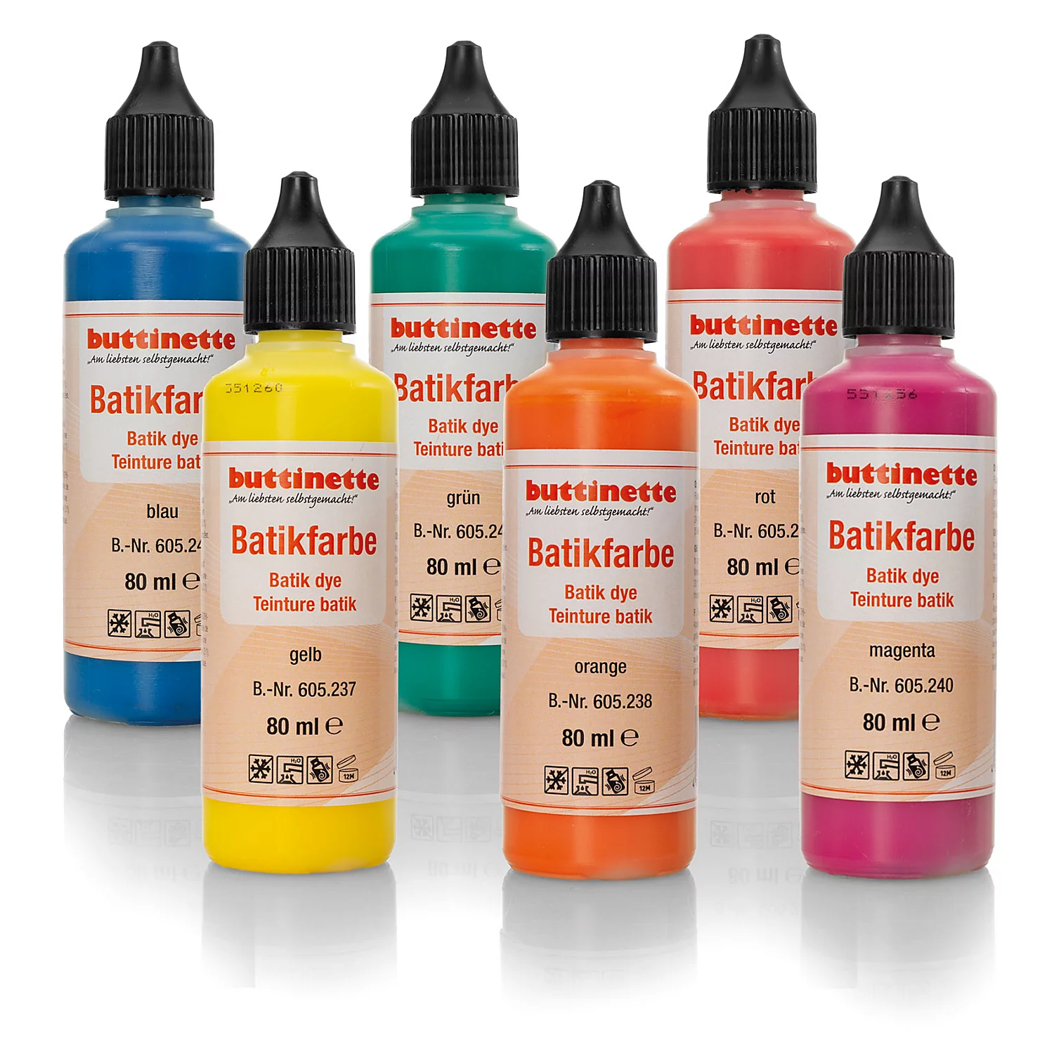 buttinette Peinture pour batik, différentes couleurs, 80 ml