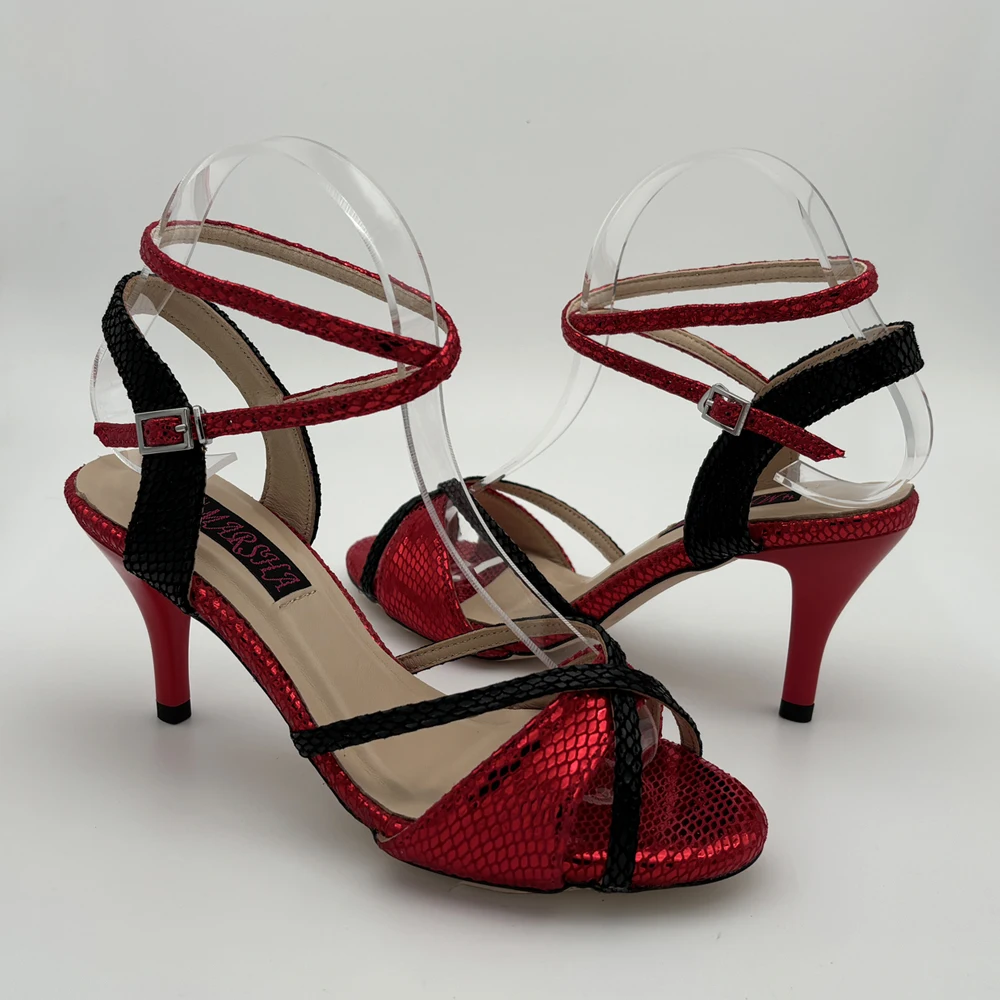 Sexy Argentinische Tango-Schuhe aus Leder mit Harter Sohle Partyschuhe Kostenloser Versand Flamenco-Schuhe Zweifarbig Leder 7,5cm 9cm Absatz