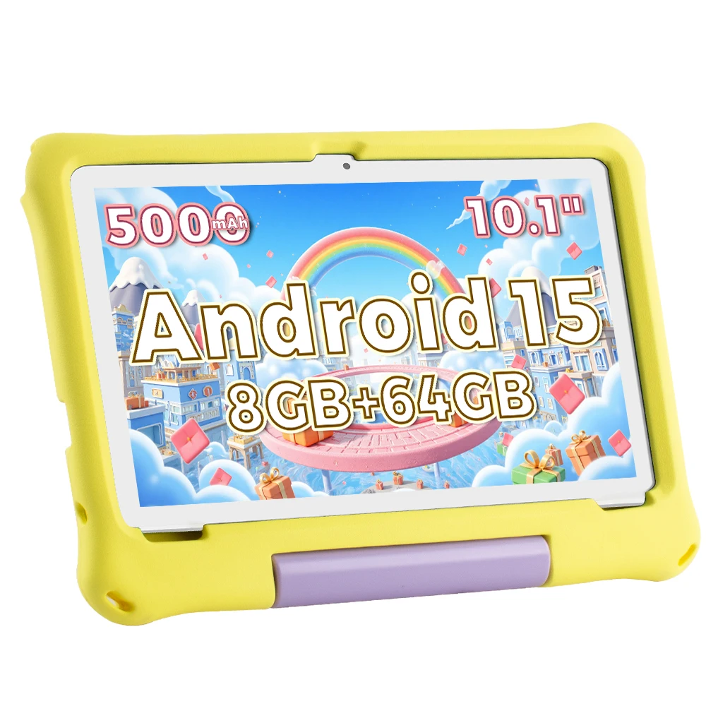 Kinder-Tablet 10,1 Zoll HD Android 15 8GB+64GB+1TB erweiterbar WiFi6 Augenschutz 5000mAh Lern-Tablet für Kinder mit stoßfester Hülle Image
