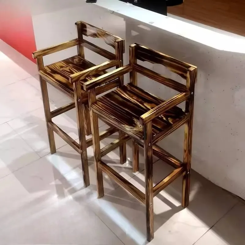 Moderner minimalistischer Barstuhl mit Armlehne, Vintage-Stil, dunkles Holz, Barhocker, Barstuhl, hohes Restaurant, nordisches Tabouret De Furniture Club Image