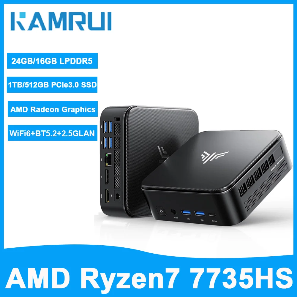 KAMRUI E3B Mini-PC AMD Ryzen7 7735HS Max 4,75GHz Wifi6 BT5.2 Win11 PRO Radeon Grafik 4K Display Mini-Desktop-Computer für Spiele