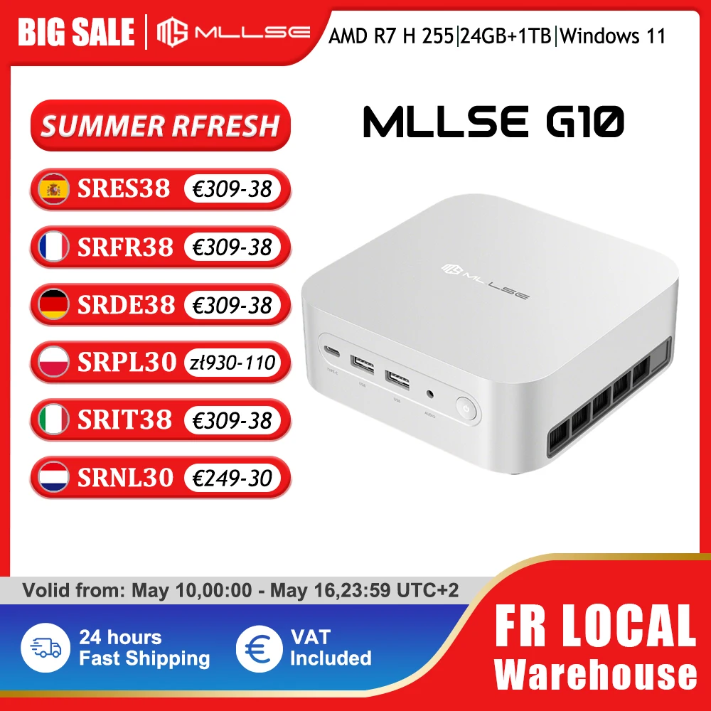 Mllse G10 Mini-PC Neuer AMD Ryzen 7 H 255 24GB DDR5 RAM 1TB SSD Wi-Fi 6 BT5.2 USB4.0 Windows 11 Pro Gaming Desktop Mini-Computer