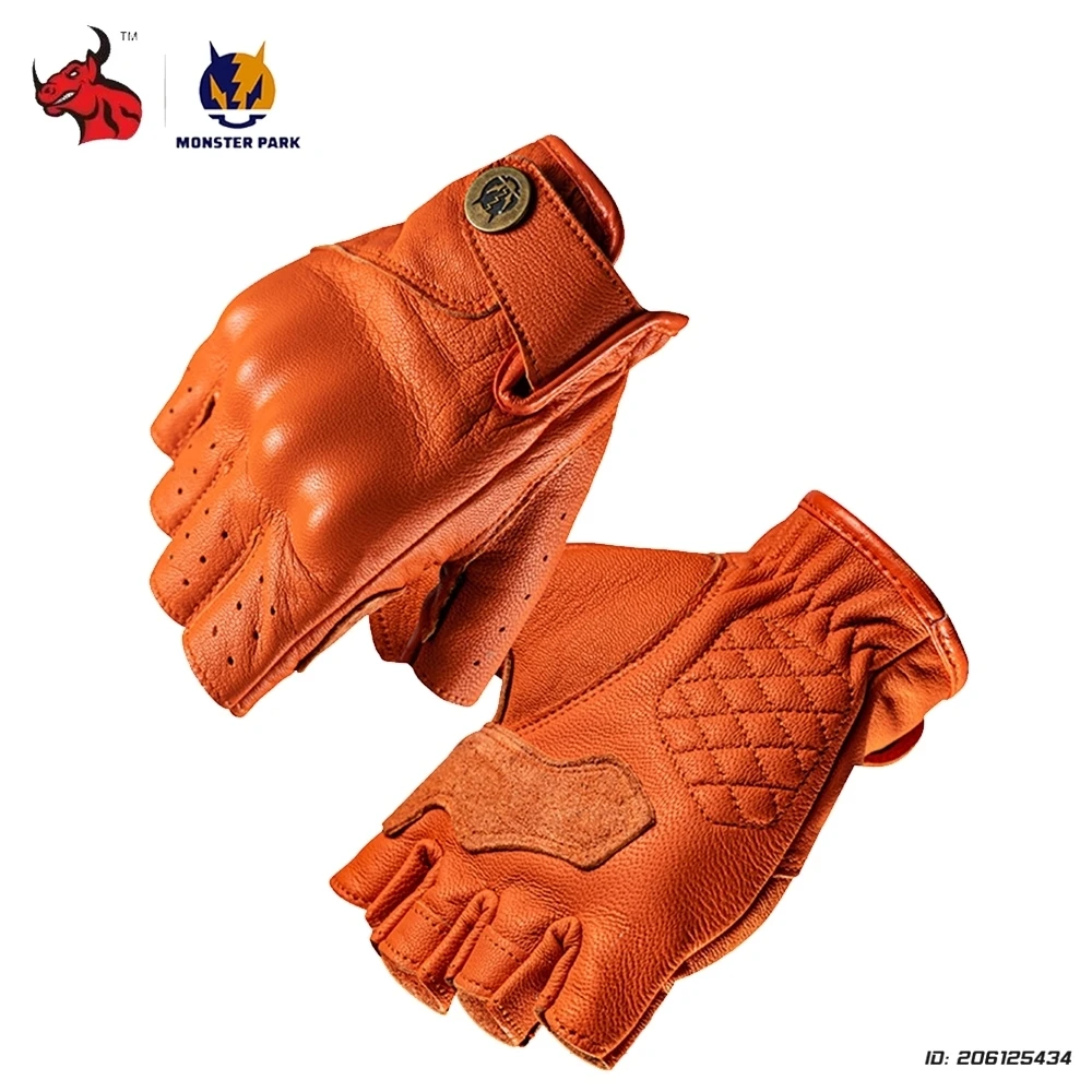 Vintage Motorrad Fingerlose Handschuhe Halbfinger Motorradhandschuhe Leder Moto Guantes Radfahren Biker Motocross Racing Handschuhe Image