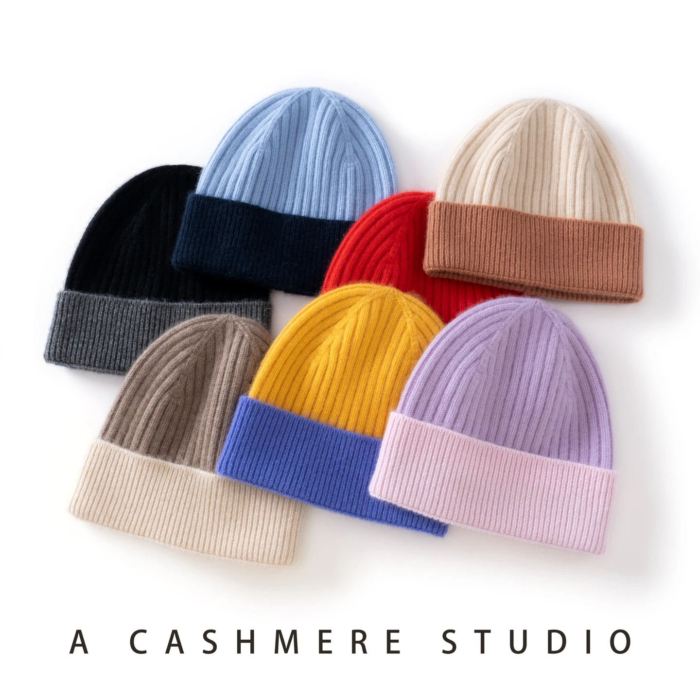 Hochwertige Mütze aus 100 % Kaschmir, dicke und warme Wintermütze für Kinder, zweilagige Kontrastfarbe, gestrickte weiche Mütze für Jungen und Mädchen Image