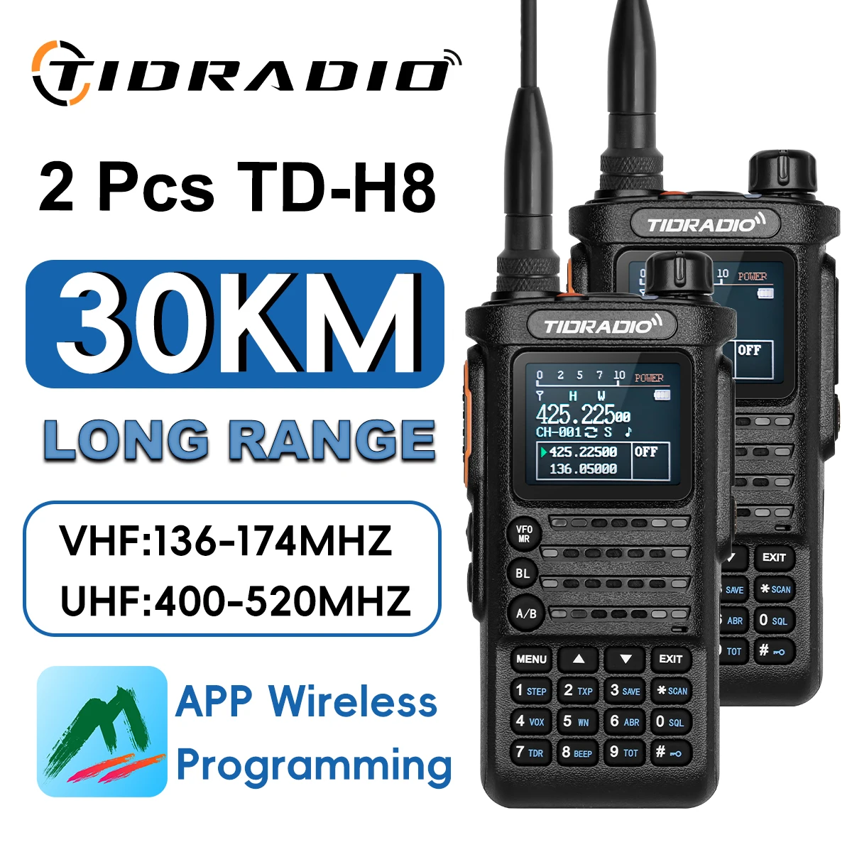 TIDRADIO 2PCS 2nd Gen TD-H8 10W Professionelle Walkie Talkie Tragbare Long Range Radio Telefon Drahtlose Programmierbare Typ-C Ladung Image