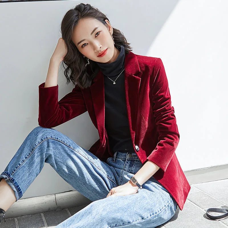 Frühling Herbst neue Anzug Mantel Frauen Mode schlanke Gold Samt Langarm Anzug Jacke weibliche Pendeln Business Casual Blazer Mantel