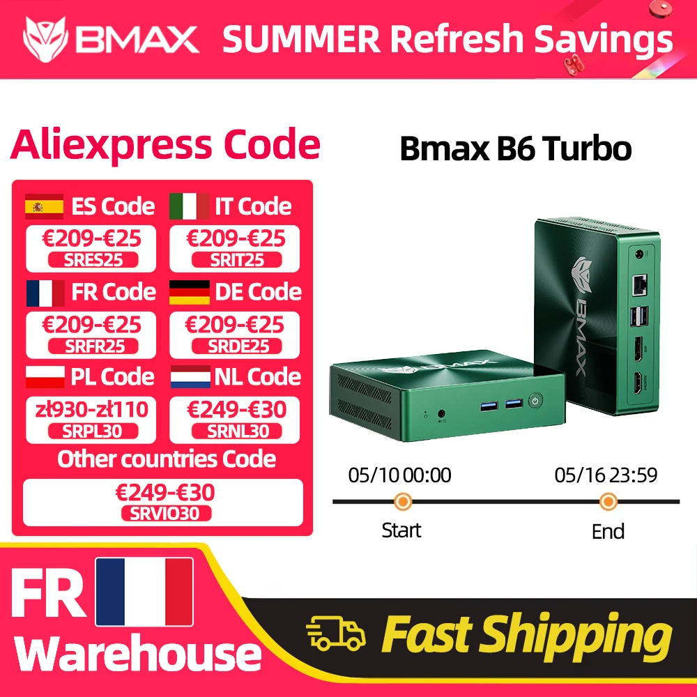 BMAX Mini-PC B6 Turbo Intel Core i5 8257U Windows 11 16GB RAM 512 GB SSD HDMI USB DP Bluetooth WLAN Computer