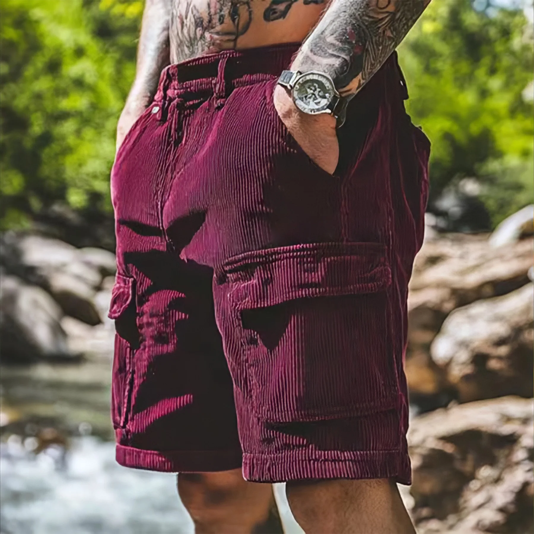 Vintage Cargo-Shorts für Herren, Sommerliche Trendige Retro-Cordshorts, Lässige Einfarbige Herrenshorts, Atmungsaktive Sport-Sweatpants
