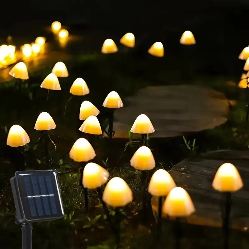 12 Stück Pilz-Solarleuchten, Feenhafte Solar-Lichterketten, 8 Modi, Solar-Wegeleuchten für den Außenbereich, Außendekoration für Weihnachten