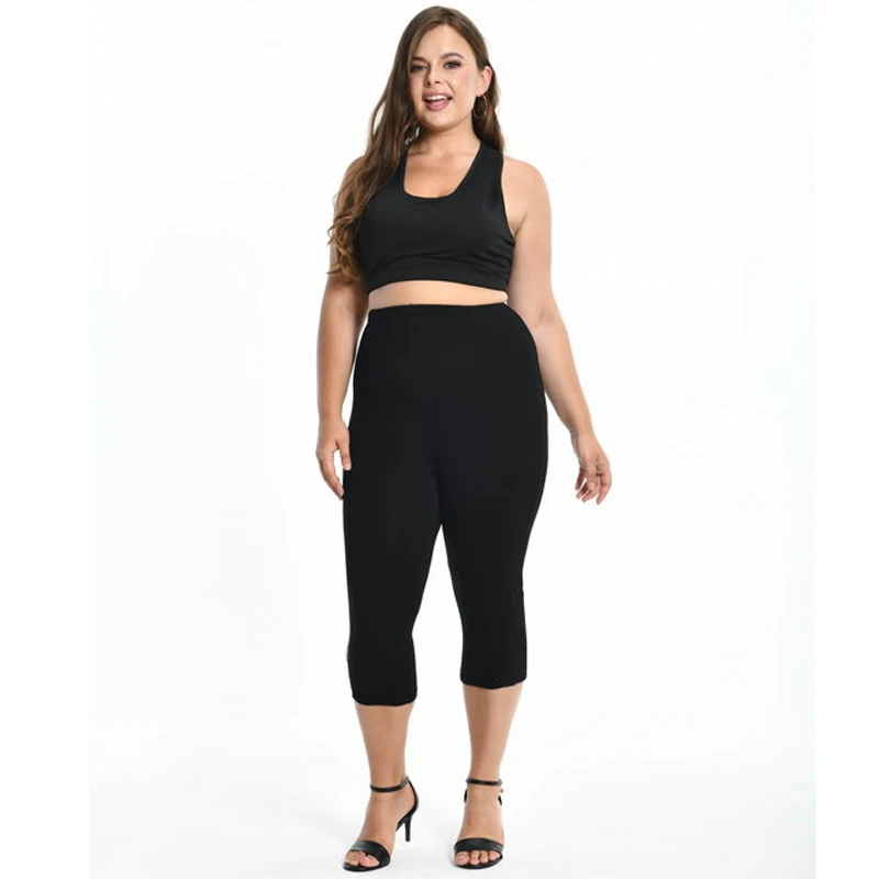 Leggings XS-7XL Sommer Leggings Frauen 3/4 kurze Legging Hosen dünne Frauen große Größe Stretch grau schwarz weiß rosa 6xl 5xl 4xl 3xl