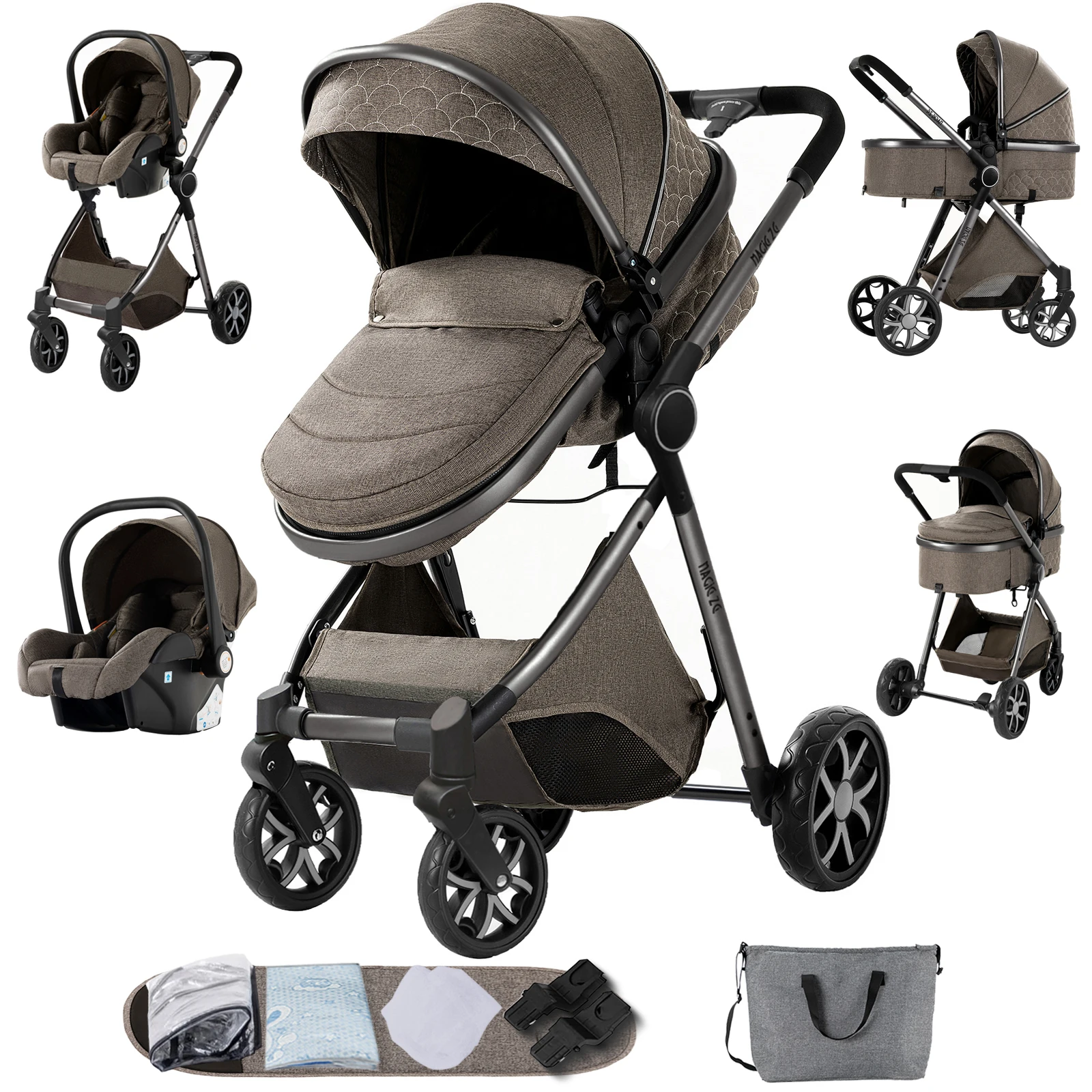 Tragbarer 3-in-1-Kinderwagen mit Schlafkorb, leichter Kinderwagen, kompakter Kinderwagen, einfache Aufbewahrung Image