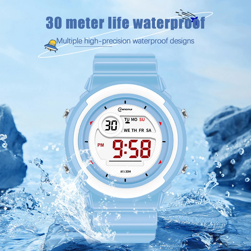 UTHAI CQ421 Kinderuhr, Nachtlicht, Sport, LED-Leuchte, 30 Meter, wasserdicht, multifunktionale elektronische Uhr, Geschenk