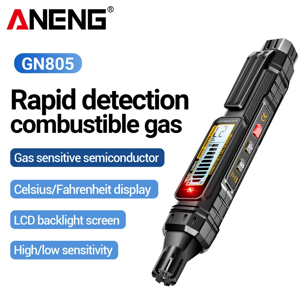 ANENG GN805 Detektor für brennbare Gase, Gasanalysator, Gasleckmessgerät, 50–10000 ppm, akustischer Alarm, umweltfreundlich, mehrere erkennbar Image
