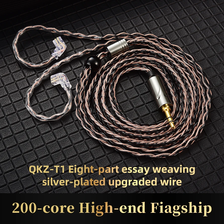 QKZ T1 KZ Cavo per cuffie cablato Cavo di aggiornamento placcato argento a 8 fili Cavo di aggiornamento per auricolari HiFi da 0,75 mm a 2 pin Cavo di aggiornamento per cuffie DJ da 3,5 mm