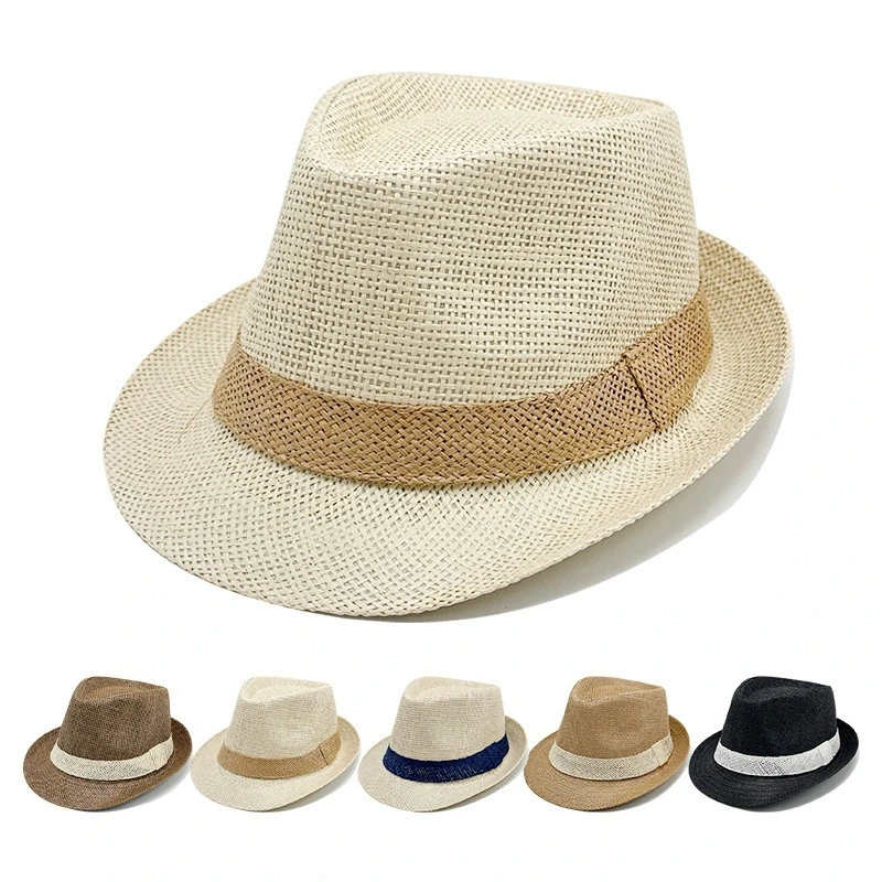 Cappello Jazz Britannico da Uomo, Nuovo Stile Primavera-Estate, Cappello di Paglia per Protezione Solare, Cappello da Spiaggia, Cappello Casual in Paglia