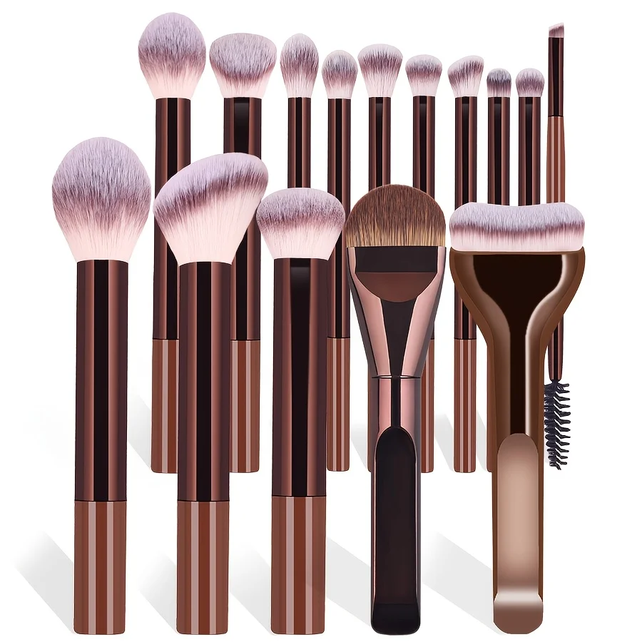 Set di 15 Pennelli per il Trucco Inclusi Pennello per Fondotinta, Pennello Illuminante, Pennello per Blush, Pennello per Cipria, Pennello per Contorno Naso, Pennello per Ombretto