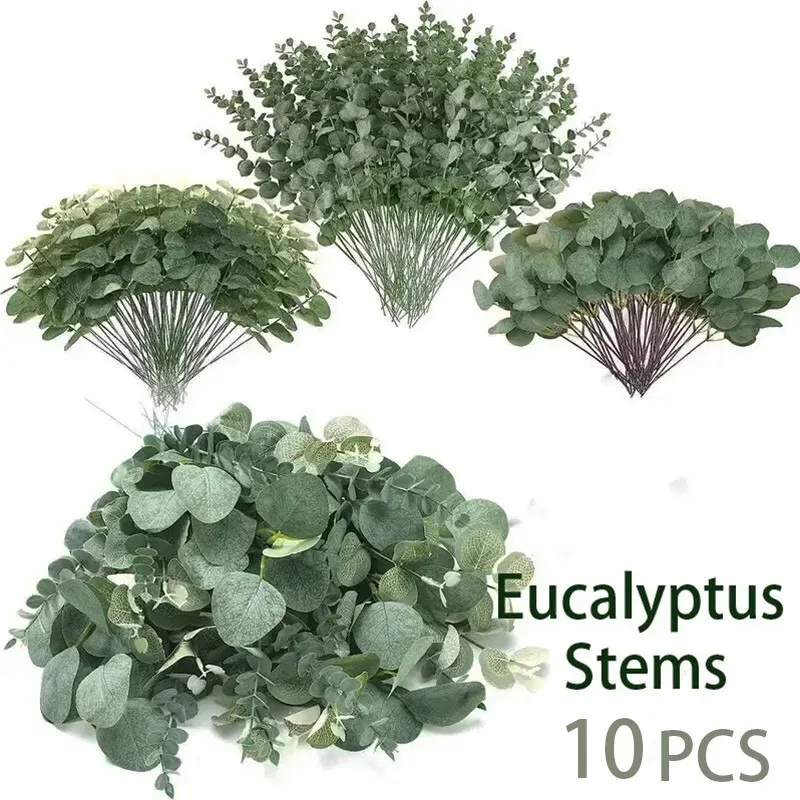 5/10 Pz Foglie di Eucalipto Artificiale Steli Foglia Pianta Fiori Finti per la Decorazione Domestica Giardino Decorazione di Nozze Bouquet Vaso Floreale
