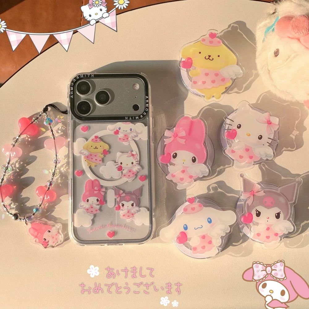 Custodia per telefono con supporto magnetico e ricarica wireless Sanrio Hello Kitty Kuromi Melody per iPhone 17 16 15 14 13 12 11 Pro Max, cover rigida