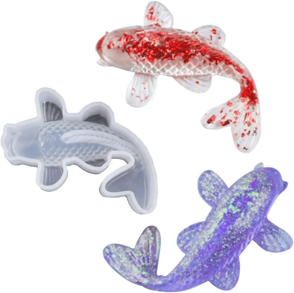 Stampo per pesci Koi in silicone 3D decorazione di pesci rossi stampo in resina cristallo trasparente strumento per la creazione di gioielli ciondolo fai da te portachiavi ciondoli buona fortuna